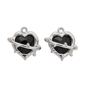 Gothic silver heart pendants with black gemstone and thorn decoration for DIY jewelry - Heart Claw (Silver Black Rhinestone)