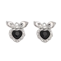 Y2K silver bow pendant with black heart gemstone for DIY jewelry making accessories - Peach (Silver Black Rhinestone)