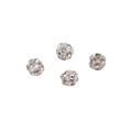 Set mit 4 silbernen hohlen Abstandsperlen mit klaren Strasssteinen für DIY-Schmuck - 6mm (10 Stück/Packung) / Silber Weißer Strass