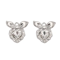 Y2K silver heart pendant with ribbon bow design and clear sparkling crystal stone - Peach (Silver White Rhinestone)