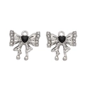 Silver bow charms with black heart stones and white crystals for DIY Y2K jewelry - Bowknot (Silver Black Rhinestone)