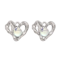Y2K silver heart earrings with lava texture and iridescent moonstone beads - Heart Round Stone (Silver White Rhinestone)