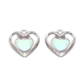 Y2K sweet heart-shaped pendant with iridescent opal stone and silver hollow metal frame - Heart (Silver White Rhinestone)
