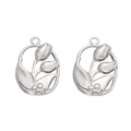 Pair of Y2K silver tulip flower charms with hollow oval frame for DIY jewelry making - Tulip (Silver)