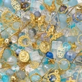 DIY jewelry kit with blue glass beads and gold alloy butterfly rose pendants - 30g/Pack / Ocean Blue