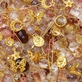 Mixed gold alloy charms and brownish glass beads set for handmade DIY jewelry crafts - Caramel Cocoa (Gold)