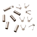 Detailed view of silver stainless steel cord end caps and claw base connectors for DIY jewelry - 6 Sets/Pack (Approx. 18mm) / Silver