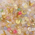Mixed DIY jewelry kit with golden alloy charms and colorful glass beads for necklaces - Light Green Breeze (Gold)