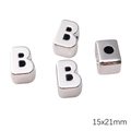 Polished silver UV-plated acrylic letter B beads for DIY jewelry making 15x21mm - Hole 6mm 1pc/pack / B 15x21mm