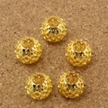 Five hollow golden mesh metal beads for DIY jewelry making and bracelet design - 9×10mm (6 Pieces/Pack) / Gold