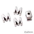 Charm lettre M en acrylique argent poli avec grand trou pour la fabrication de bijoux - Trou 6mm 1pc/paquet / M 21x21mm