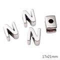 Perle lettre N argentée 17x21mm avec finition miroir pour création de bijoux - Trou 6mm 1pc/paquet / N 17x21mm