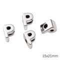 Perle en acrylique plaqué argent lettre P pour bijoux DIY taille 15x21mm - Trou 6mm 1pc/paquet / P 15x21mm