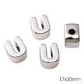 Perles en U en acrylique argent poli avec trous latéraux pour bijoux DIY, 17x20mm - Trou 6mm 1pc/paquet / U 17x20mm