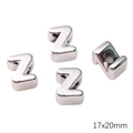 Perle lettre Z en acrylique argenté pour la fabrication de bijoux DIY 17x20mm - Trou 6mm 1pc/paquet / Z 17x20mm