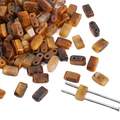 Polished rectangular dual-hole beads with tiger eye brown stripes for DIY jewelry - Tiger Eye