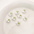 Cuentas de mariposa plateadas con diamantes verdes para joyas DIY y brazaletes - Mariposa (BSD879) / 1 Pieza (13x10mm) / Strass Redondo Verde