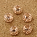 Cinco cuentas de malla hueca en oro rosa para creación de joyas y accesorios DIY - 9×10mm / Oro Rosa