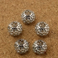 Set of five silver hollow spherical beads with geometric mesh pattern for DIY jewelry - 9×10mm (6 Pieces/Pack) / White Gold