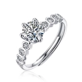 Close-up of S925 sterling silver ring featuring a six-prong moissanite and honeycomb band - Adjustable / Nine Stars Style (1 Carat)