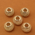 Five golden hollow mesh beads with woven texture for DIY jewelry making and bracelets - 10×12mm (6 Pieces/Pack) / Gold