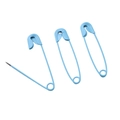 Three light blue safety pins with matte finish, showing open and closed states - Approx. 8mm Wide x 36mm Long (20 Pieces/Pack) / Blue