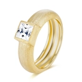 Elegant 18K gold plated S925 silver ring with square moissanite and brushed texture - US 5 / Matte Brushed Style