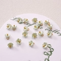 Pearlescent green lily of the valley resin flower charms with gold hanging loops for jewelry - 7mm / Five-Petal Flower Green (BSB135)