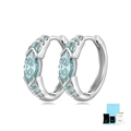 Pendientes de aro en plata S925 con moissanita azul marquesa y certificado GRA - Azul Claro (Con Caja de Certificado)