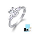 Three-stone S925 moissanite ring with emerald cut center stone and GRA certificate - US Size 5 / With Certificate & Gift Box / Silver