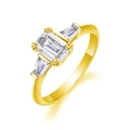 Three-stone moissanite ring with emerald-cut gems in a polished yellow gold finish - US Size 5 / Standard Type / Gold