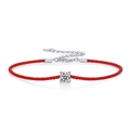 S925 Sterling Silver Red Rope Bracelet featuring a D Color Moissanite with four-prong setting - Four-Prong Bezel Set Red Rope Style (L12844) / 925 Silver