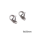 Set of two 9x15mm stainless steel lobster clasps for DIY jewelry making in silver - Lobster Clasp 9x15mm Steel Color (1 pc/Pack)