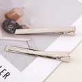 Set di due fermagli per capelli in metallo argento lucido con denti antiscivolo per styling - Taglia Più Lunga (FHR093)
