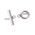 Silver stainless steel toggle clasp set with 21mm bar and 12mm ring for jewelry making - OT Toggle Clasp Bar 2x21mm Ring 2x12mm Steel Color (1 Set/Pack)