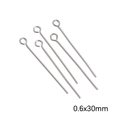 Silver stainless steel eye pins for jewelry DIY, 0.6x30mm size with closed loop end - Eye Pin 0.6x30mm Steel Color (20 pcs/Pack)