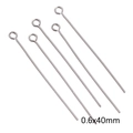 Five 0.6x40mm silver eye pins made of stainless steel for DIY jewelry making - Eye Pin 0.6x40mm Steel Color (20 pcs/Pack)