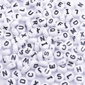 Flat round white acrylic alphabet beads with black letters for DIY jewelry making - Black Letter / 50 Pieces / White