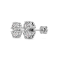 Close-up of S925 sterling silver four-leaf clover stud earrings with D color moissanite - Stud Earrings / White Gold