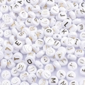 Flat round white acrylic beads with gold alphabet letters for DIY jewelry making - Gold Letter / 50 Pieces / White