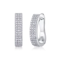 Elegant S925 sterling silver huggie hoop earrings with three rows of sparkling moissanite - Silver Earrings