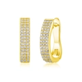 Detail view of gold-plated S925 silver hoop earrings with triple-row moissanite pave setting - Gold Earrings