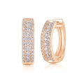 Détail de boucles d'oreilles créoles en or rose avec serti pavé de trois rangées - Paire / Or Rose(E13353)