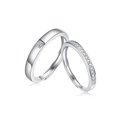 Adjustable S925 sterling silver couple rings with square moissanite and pave stones - Adjustable Open / Rest Of Life - Combo