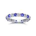 S925 sterling silver eternity ring featuring alternating blue gems and white diamonds - Blue Star (Blue & White)