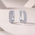 Détail de créoles rectangulaires en argent sterling S925 avec pavé complet de zircons - Paire / Style Pavé Rectangulaire(E13707)