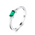 S925 sterling silver ring with emerald-cut green gemstone and side stones on white backdrop - Size 11 (Hong Kong Size) / Silver/Green