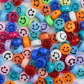 Flat round acrylic smiley face beads in various bright colors for DIY jewelry crafts - Black Smiley Face / 50 Pieces / Mixed Colors