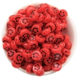 Flat round red acrylic beads with black smiley face design for DIY jewelry making - Smile Face Style / 50 Pieces / Red