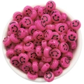 Flat round acrylic spacer beads in rose pink with black smiley face for DIY jewelry - Smile Face Style / 50 Pieces / Rose Red